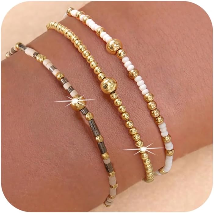 Colorful gold beaded bracelet stack for women trendy accessory