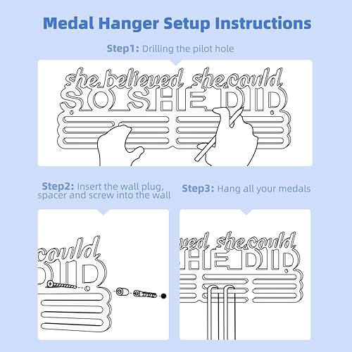 Miniatura 7 de Dafftos Awards Always Earned Never Given Medalla Display Hanger Holder Bib Ribbon Rack Ganchos Organizador Premios Cinta Montaje en Pared Fácil de