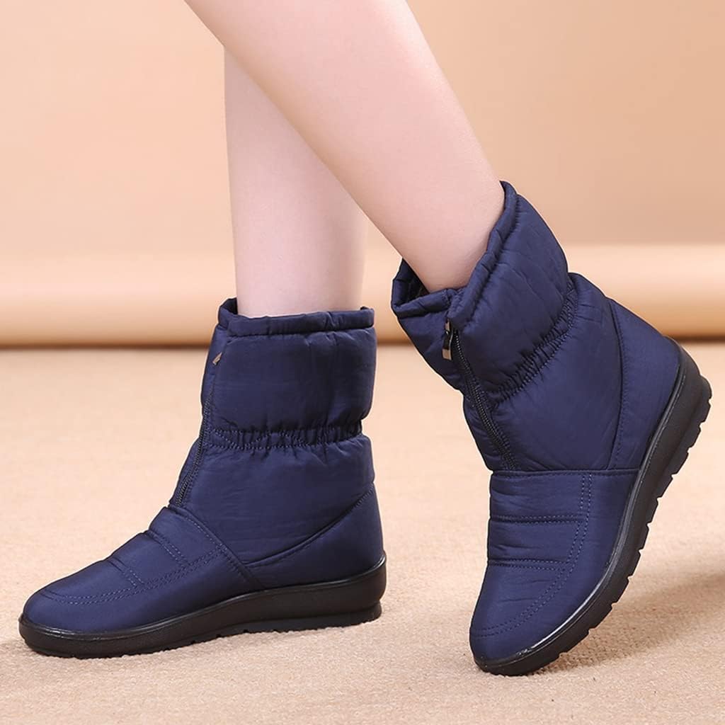Women's Waterproof Snow Ankle Boots Winter Warm Fur Hook-and-Loop Anti-slip Rain Snow Short Booties