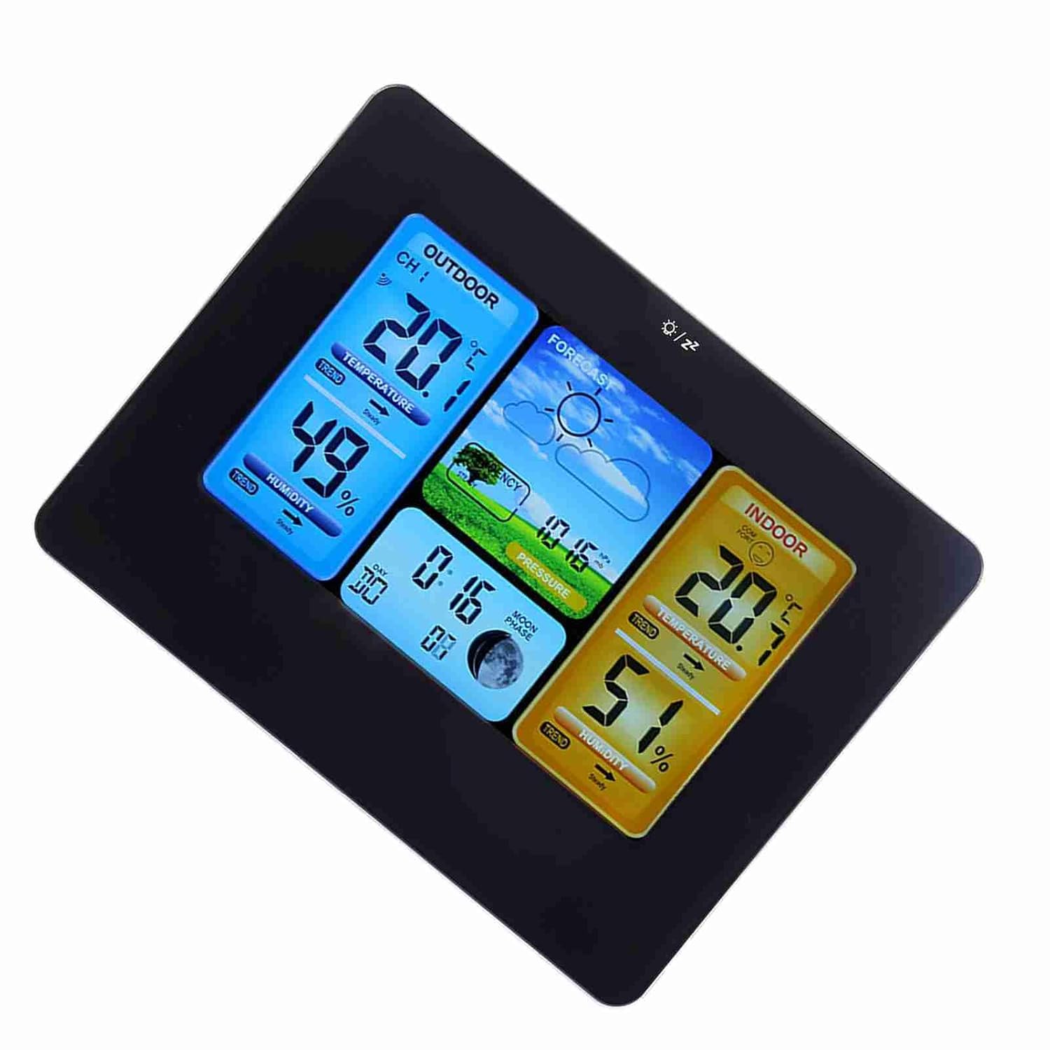 Acouto Yellow LCD Wirel Clock Indoor Outdoor Humidity Digital Clock for Weather Forecast Wirel Weather Clock with Large LCD Display (Neutral - Black)