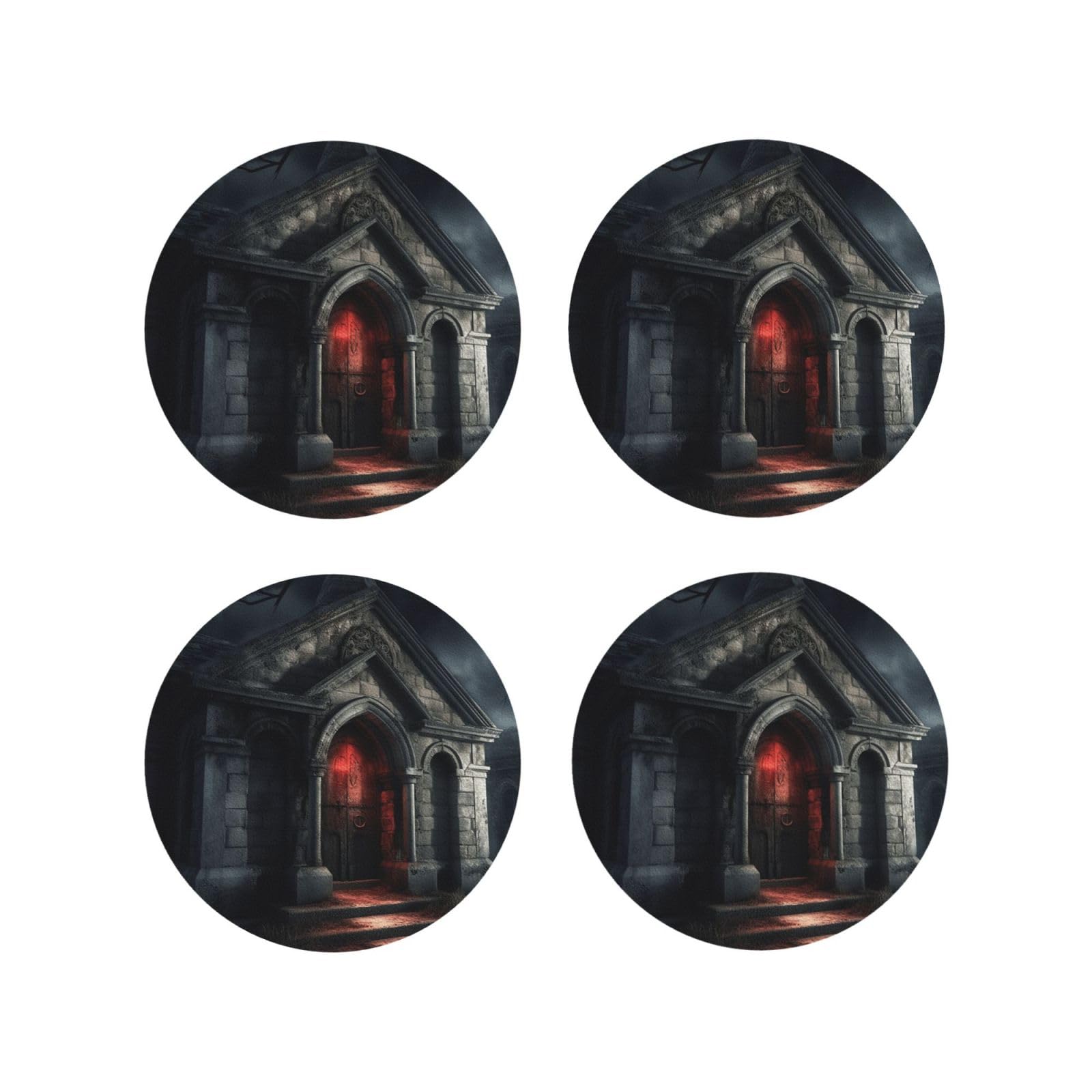 4pcs Drink Coasters for Tabletop Protection, 4" Leather Coasters for Drinks, Old Crypt Cup Coasters for Coffee Table Decor, Non-Slip Drinking Cup Mat for Hot Or Cold Drink