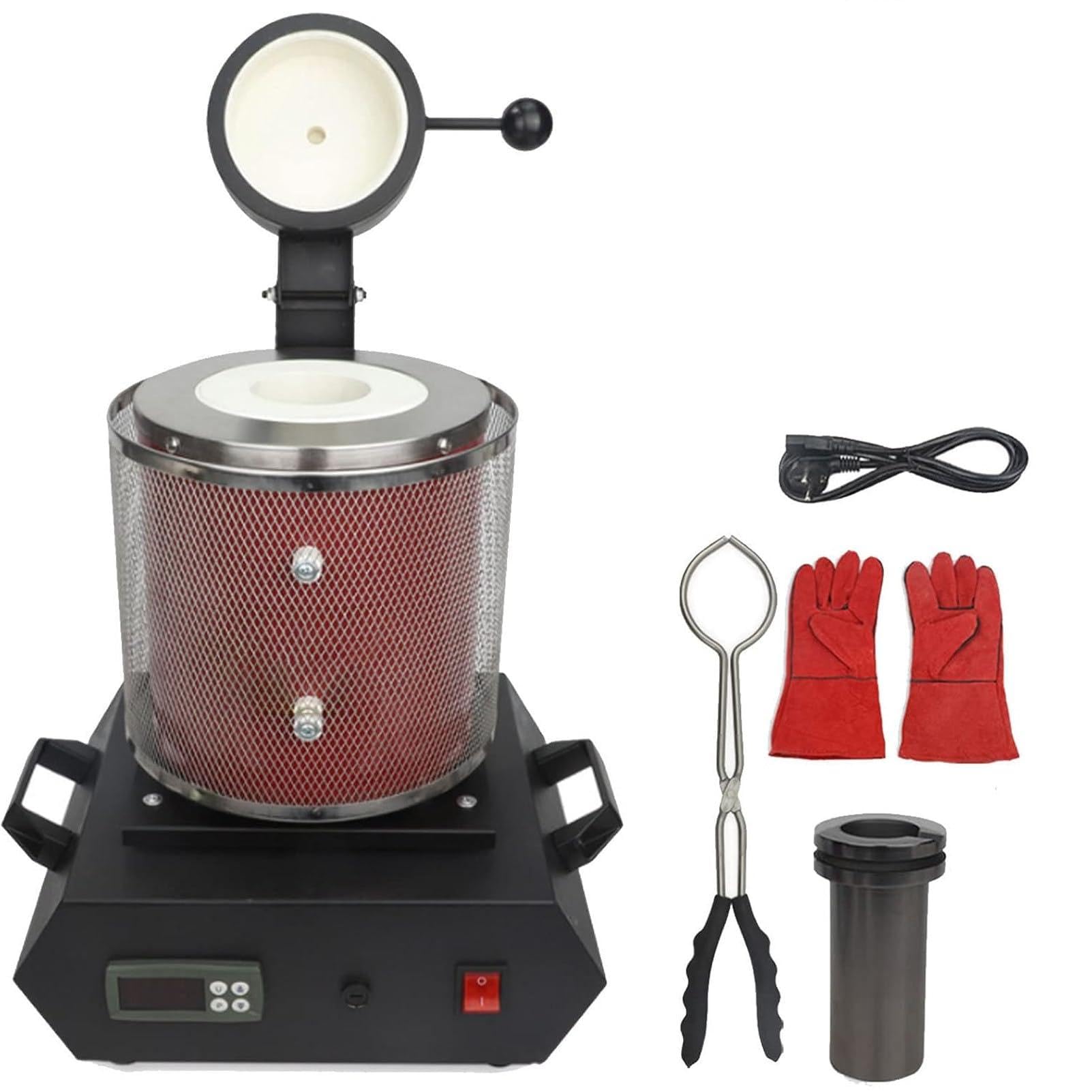 Pnpaea Electric Gold Melting Furnace,1150℃ Digital Metal Smelting Machine,with Graphite Crucible for Copper,Aluminum Refining Casting Furnace withSchutznetz-Red1kg