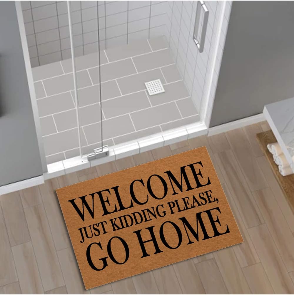 Jackey&Smith Welcome Mat Welcome Just Kidding Please, Go Home Door Mats for Home Entrance Funny Doormat 30X18 Inch, 6 mm Thick Outdoor Doormats Non Slip Mat Rugs for Doorway Felt Fabric Multicolor