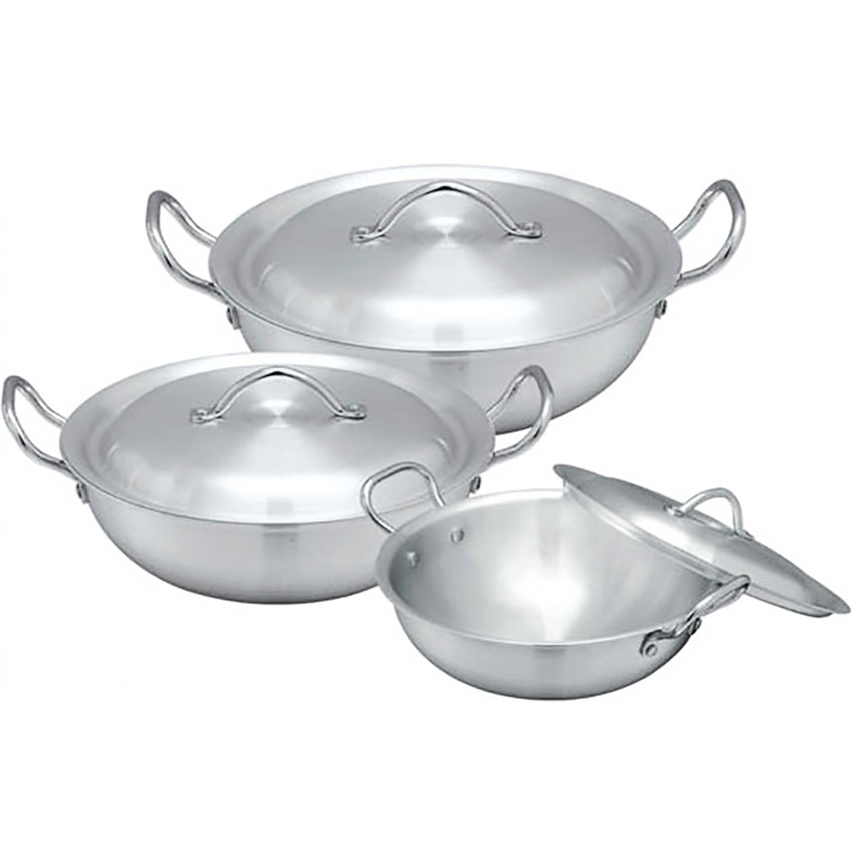 NTI 6 Pcs Master Cook Traditional Karahi Set with Lids | Indian & Pakistani Curry | Professional Or Home Kitchen | Round Wok | Karai | Kadhai | Cookware | Kitchenware | UK Free P&P, CPK199_1-3_3PC