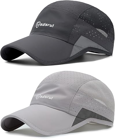 2 Packs Gorra de Béisbol Transpirable para Hombre, Protección Solar de Secado Rápido, Malla Plegable Lavable, Ligera Sombrero de Verano al Aire Libre con Hebilla Ajustable