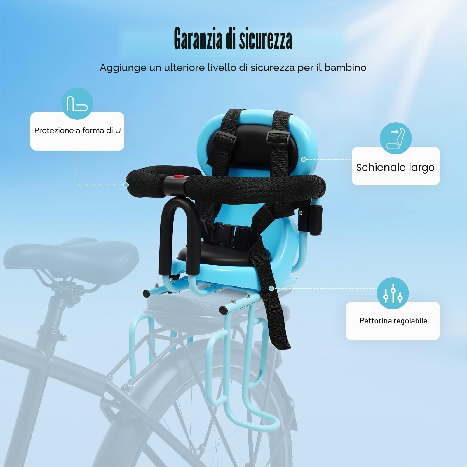 Seggiolino per bicicletta per bambini Posteriore per bambini Seggiolino per bicicletta rimovibile con guardrail e poggiapiedi, cintura di sicurezza, per 6 mesi fino a 6 anni