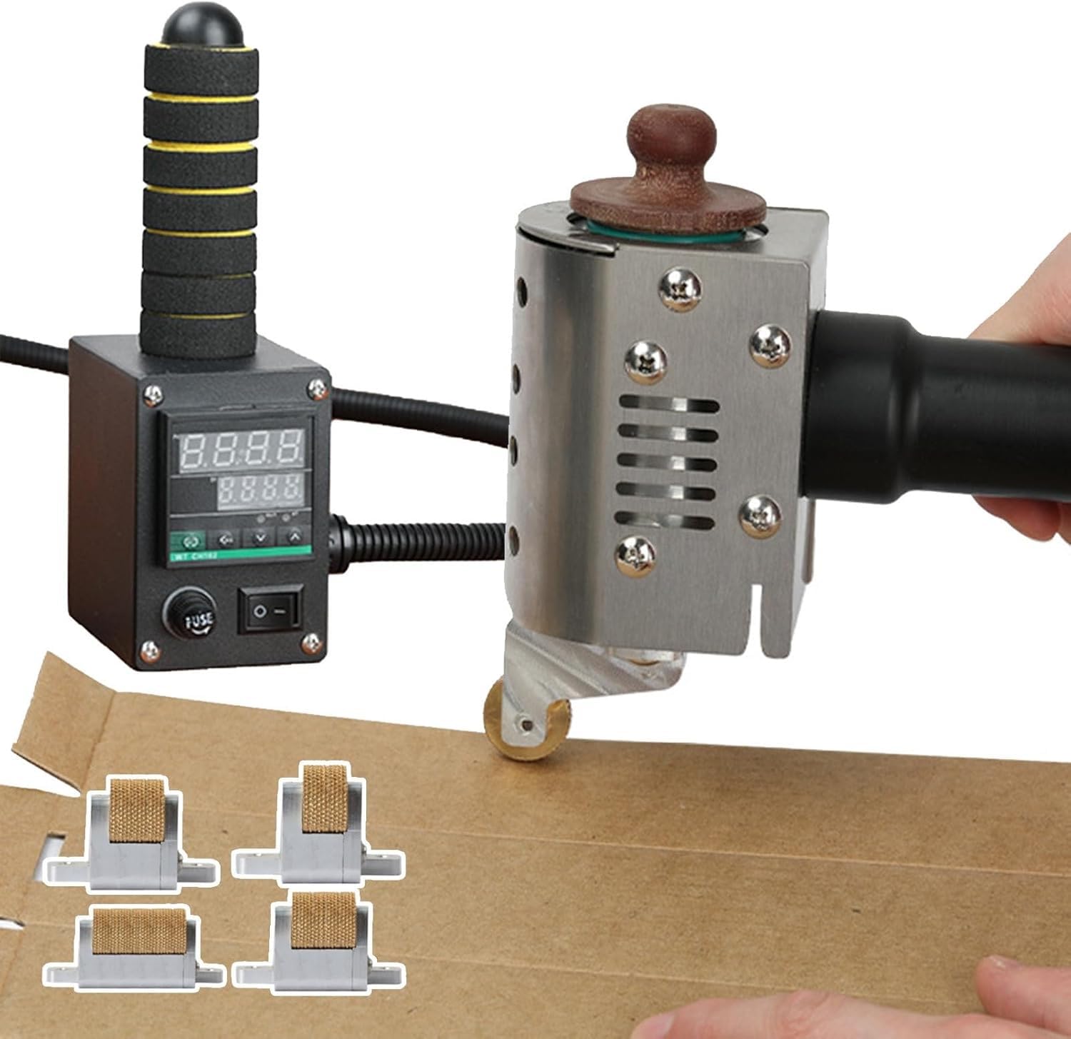 Handheld Hot Melt Glue Roller,4 Size Heads,50-220°C,Even Coating for DIY and Leather Crafts (150ml)