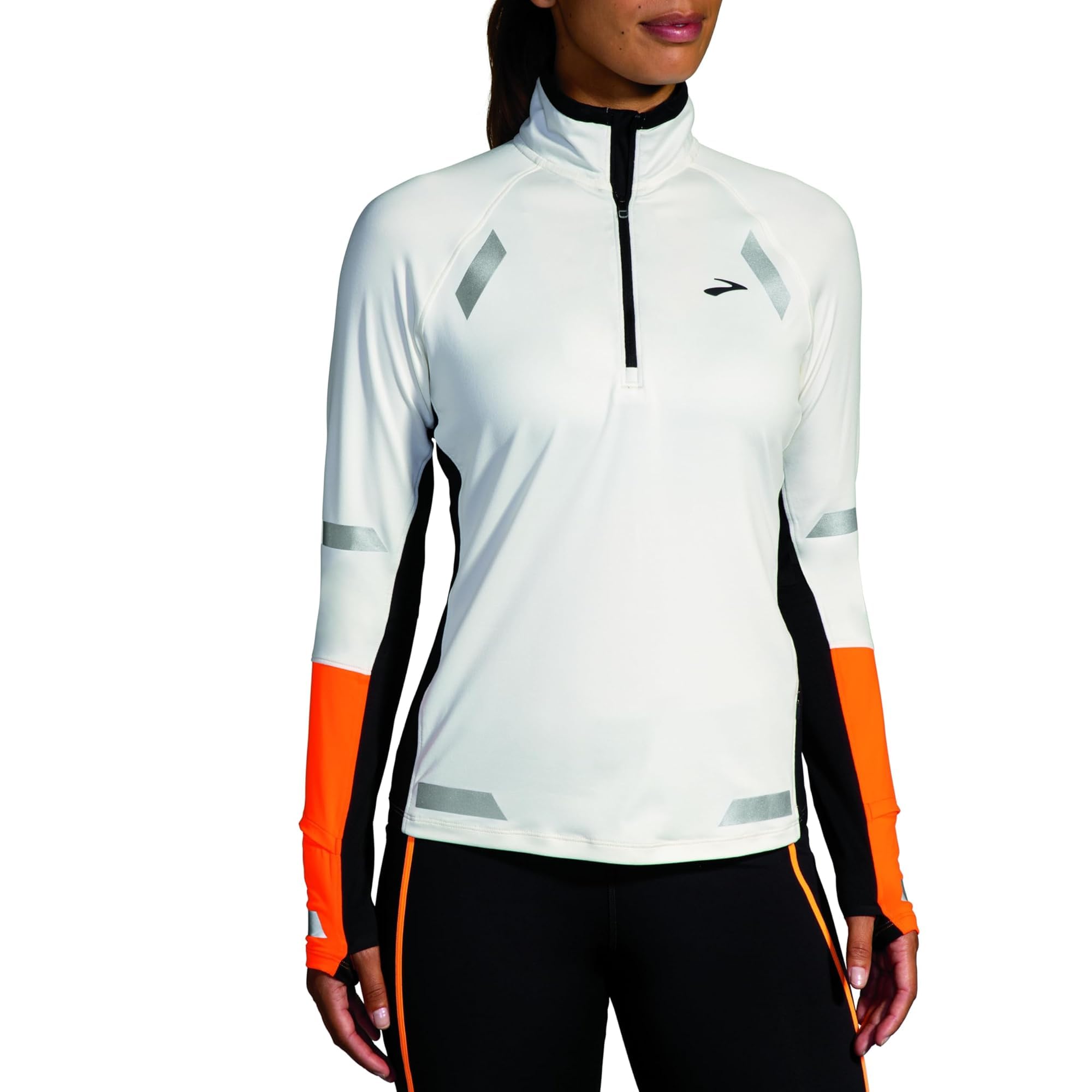 BROOKS 221686167 Run Visible 1/​2 Zip 2.0 Sweatshirt Mujer Ecru/​Fluoro Flash/​Black Tamaño 20
