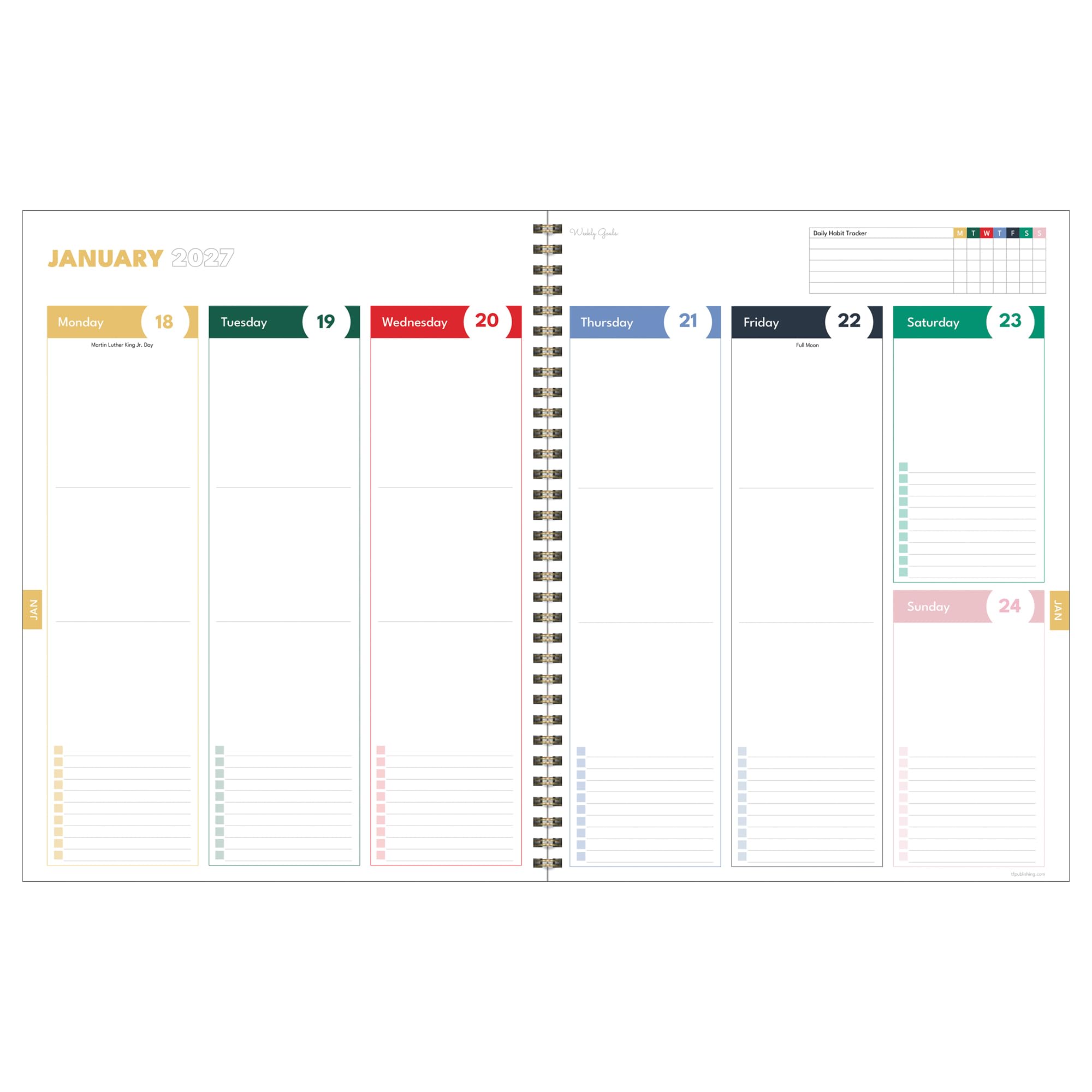 TF Publishing Agenda settimanale mensile da luglio 2026 a giugno 2027, grande, 12 mesi, con copertina resistente, carta bianca spessa, design colorato e adesivi per la pianificazione, 22,9 x 28 cm