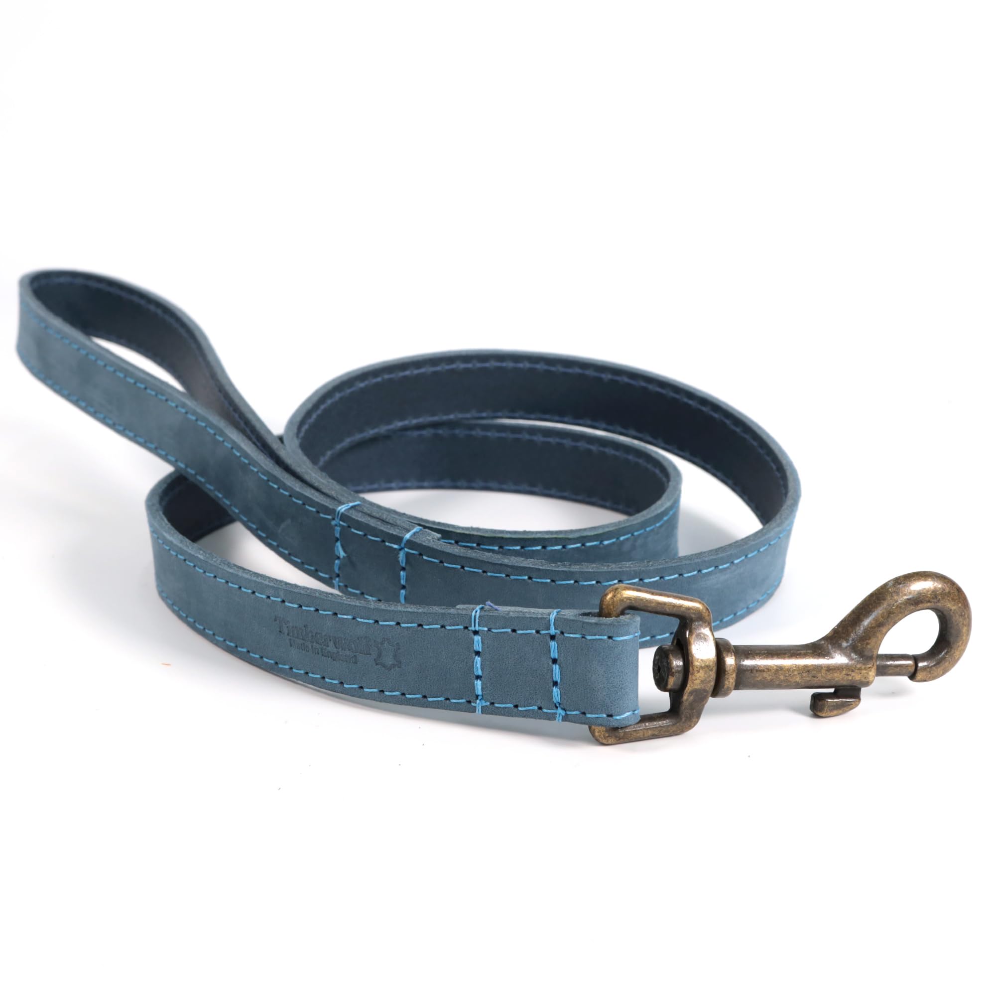 Ancol Timberwolf leather lead leash + optional personalised collar | 1m long - Blue