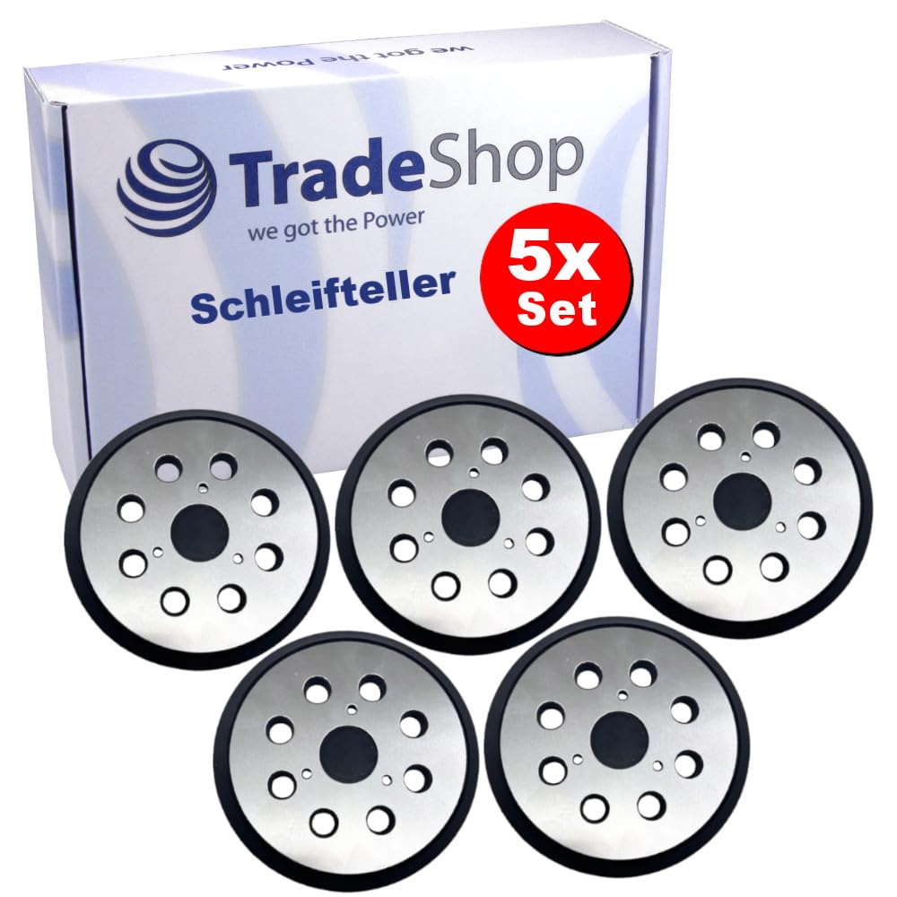 5x Trade-Shop disco lijador cierre autoadherente disco adhesivo 125mm 8 agujeros para polvo 3 agujeros para tornillos compatible con Makita Hitachi Milwaukee Porter Cable lijadora orbital aleatoria