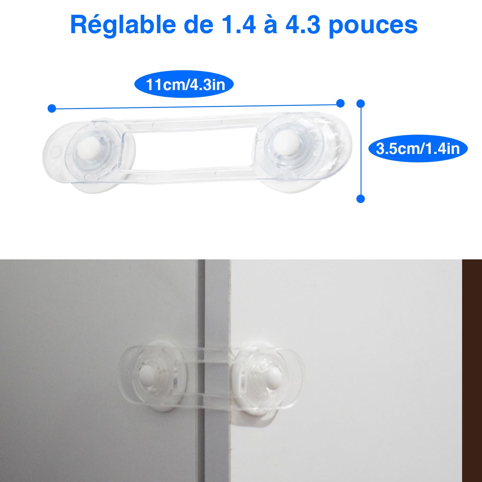 10 pièces Verrouillage Sécurité Enfants – Sangle Réglable (11 cm) avec Adhésif 3M, Sans Perçage, Sans Outil, Pour Réfrigérateur & Lave-Linge – Protection Bébé Autoadhésive