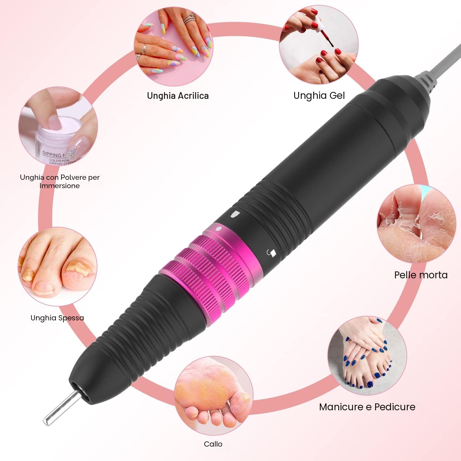 Delanie Fresa per Unghie Professionale, Trapano per Unghie per Manicure e Pedicure, Velocità Regolabile 35000 RPM Rimozione Gel Grigia