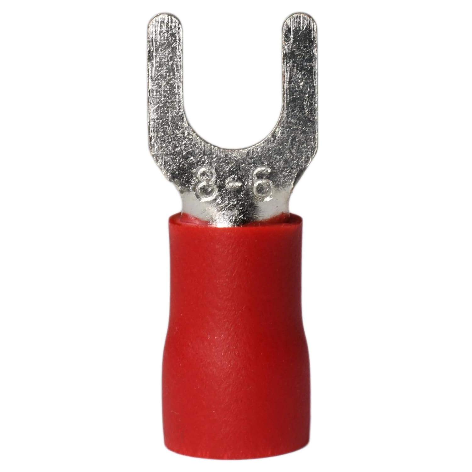 PAPUGA 500PCS 8 AWG (10 mm2) 1/4” / M6 (6 mm) Fork Spade Crimp Connector, PVC Insulated, 600V 62A, CE & RoHS Automotive Electrical Crimp Terminal, Automotive Wiring