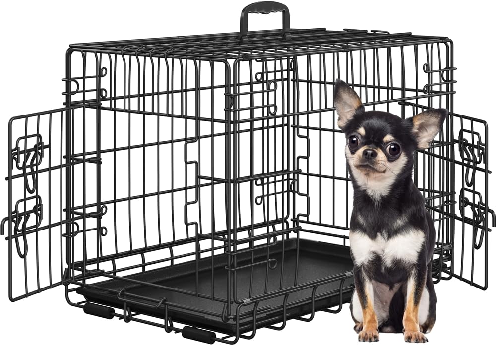 Yaheetech Jaula para Perros 62×42×47 cm Doble Puerta Jaula Metálica Plegable con Bandeja Extraíble para Interior Exterior Negro