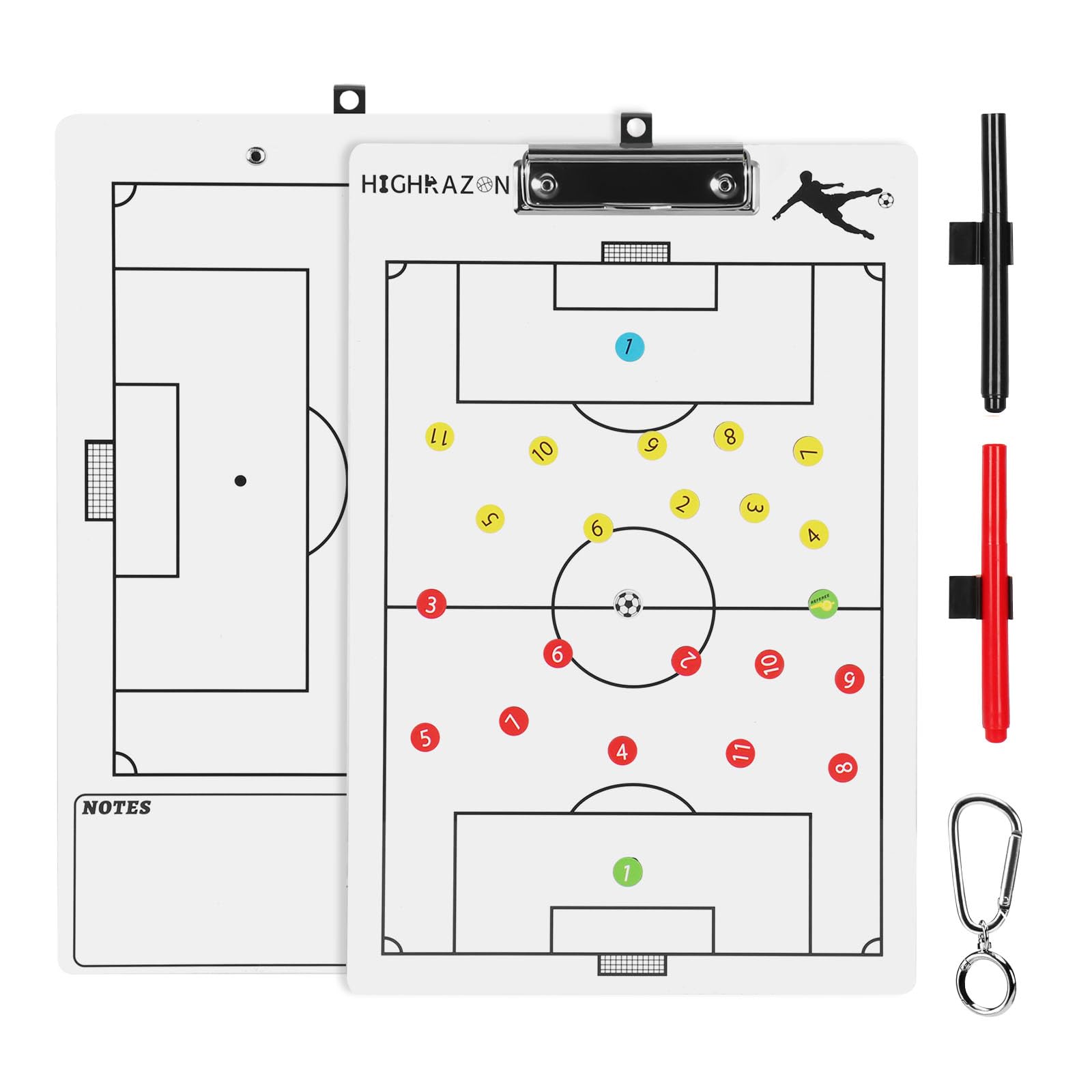 Magnetic Soccer Coaches Clipboard, White Double-Sided Dry Erase Coach Board, Tactics Whiteboard with Color Magnetic Sticker and 2 Markers for Coaches Gift