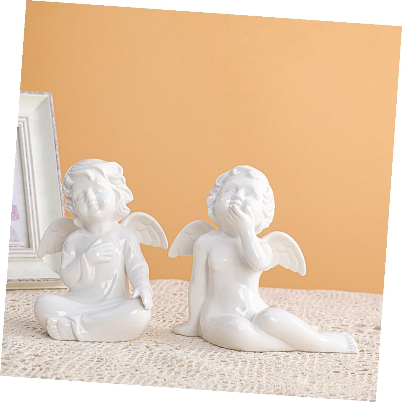 INOOMP Keramik Engel Figur 2 Stück Tischdeko Skulptur Stabile Wohnaccessoires für Hochzeitsfeier und Geschenk