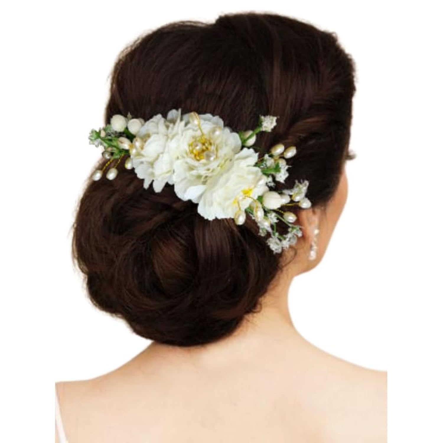 Hair Flare Artificial Flower Made Hair Accessories And HairPin for Women- White, 2215, Pack of 1