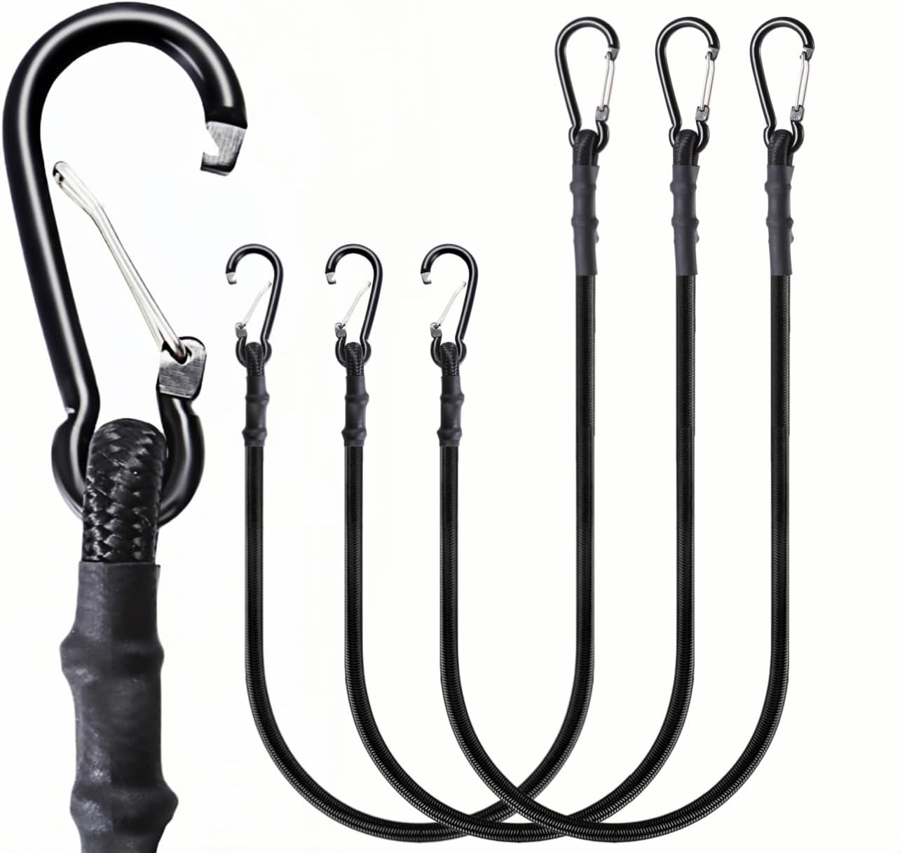 12 Inch Bungee Cords with Carabiner, 4 Pack Heavy Duty 12 Inch Bungee Cords with Carabiner, 4 Pack Heavy Duty
