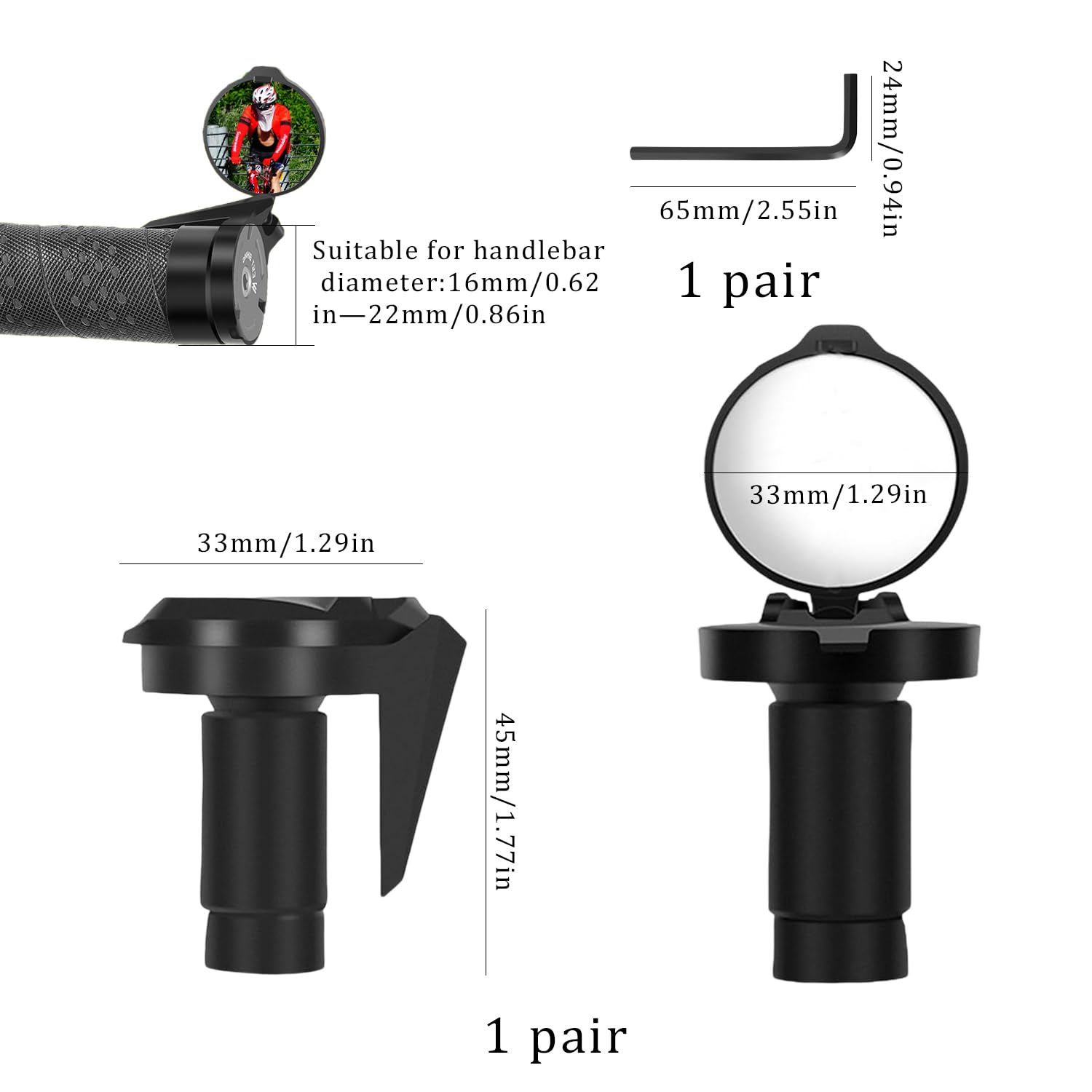 2 Pezzi Specchietto Bici Pieghevole Specchietto Retrovisore Bicicletta HD 360° Regolabile Girevole Specchio Bici per Manubrio 16-22mm
