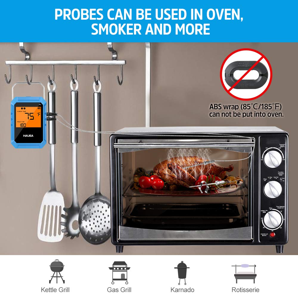 review Bluetooth Meat Thermometer, Wireless Meat Thermometer for Grilling with 2 Stainless Steel Probes, BBQ Thermometer for Smoker, Kitchen, Oven, Support iOS & Android, Xmas Gifts