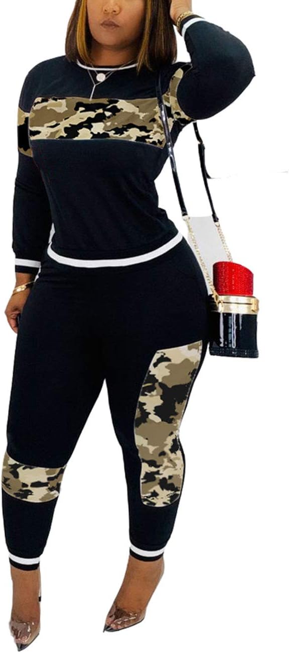 AngsuttcWomen's Casual 2 Piece Outfit Leopard Print Long Sleeve Pullover Tops Bodycon Pants Joggers Set Tracksuit