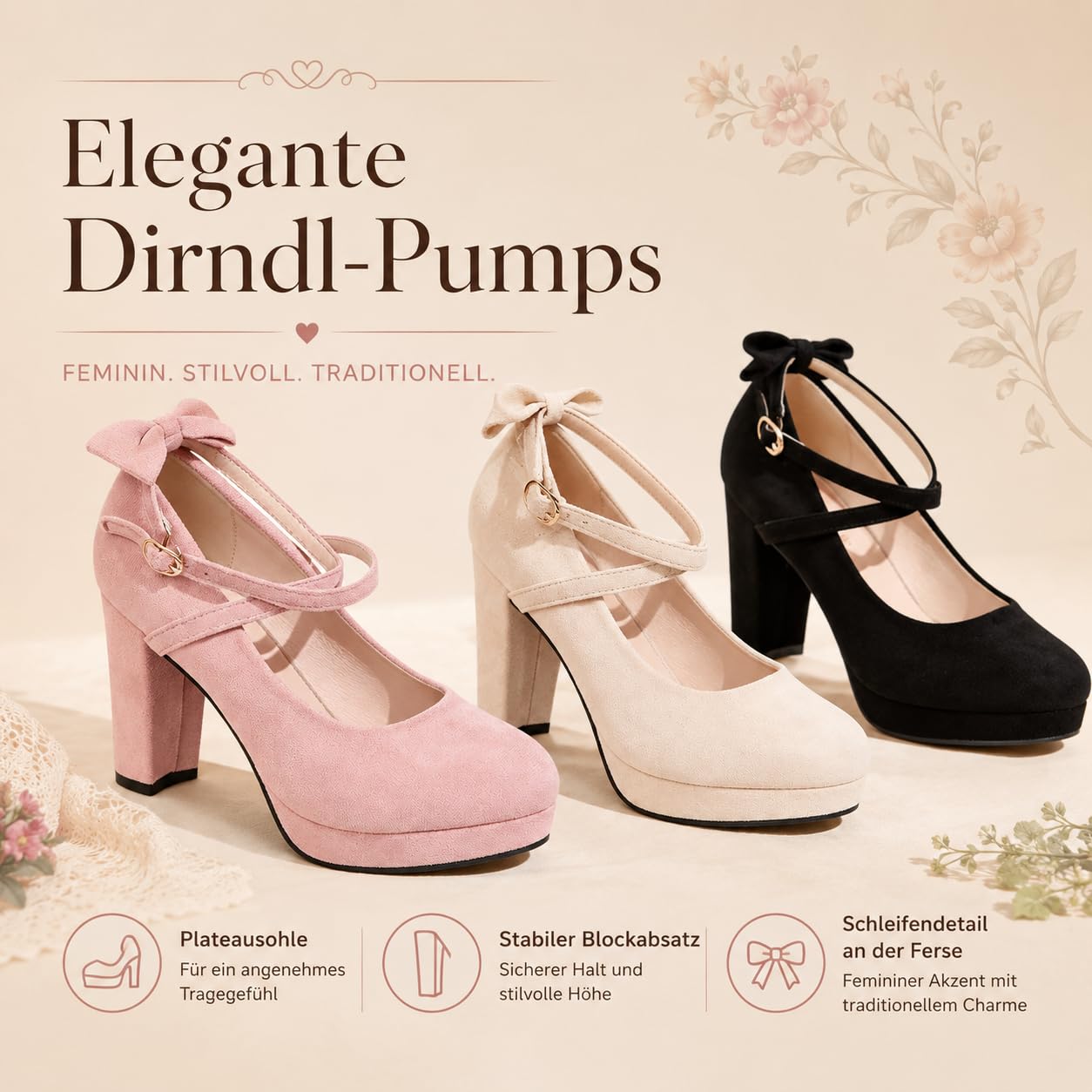 Dirndl Schuhe Damen - Trachtenschuhe High Heels Pumps Brautschuhe Geschlossene Elegant Und Bequem Spangenpumps Plateau Tanzschuhe Breite Füße Brautschuhe Hochzeitsschuhe Weite H Hohe Schuhe