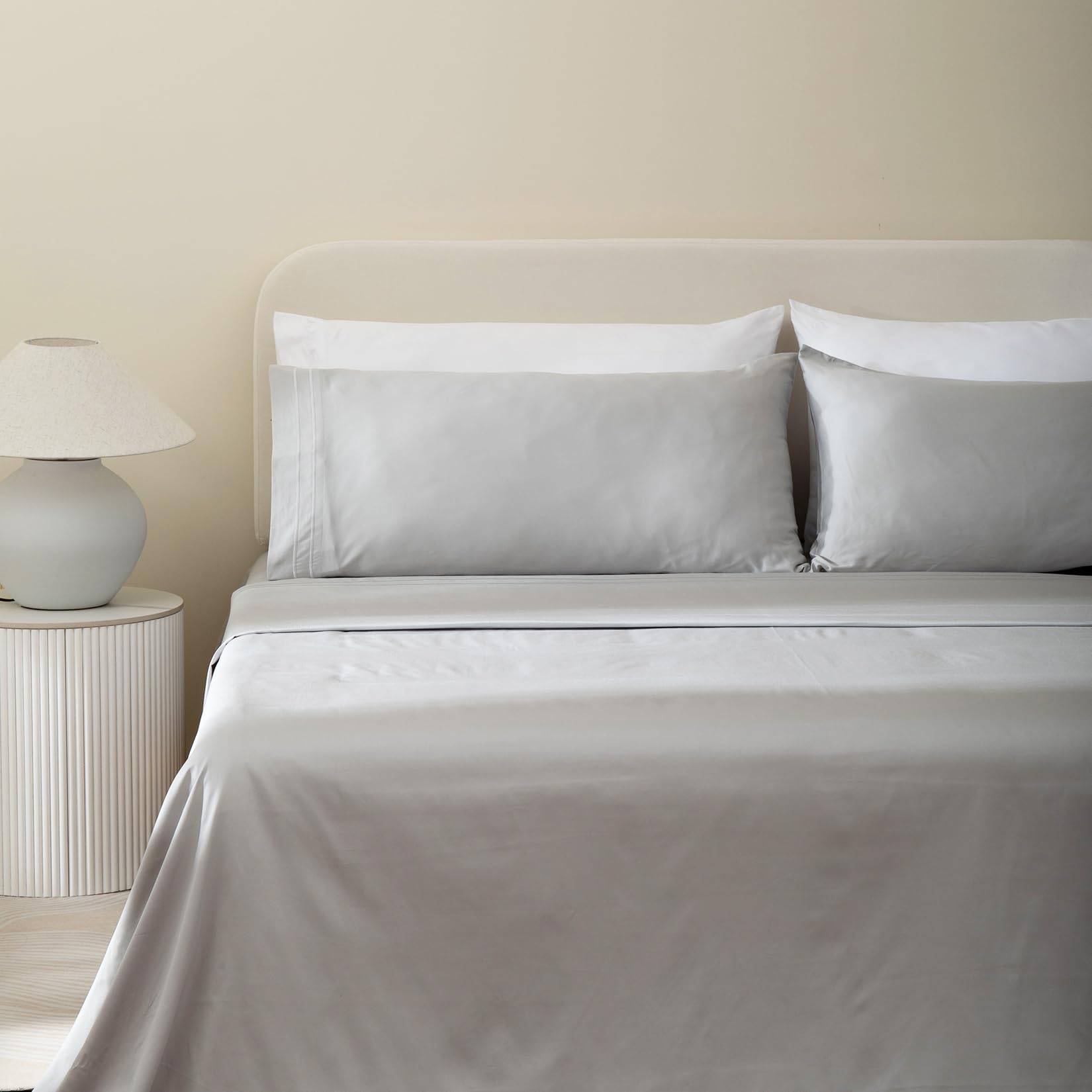 LA JOLIE MUSE 100% Cotton Sheets for Queen Size Bed, 300 Thread Count Luxury, Extra Soft, Cooling Bed Sheets, Deep Pocket Up to 15