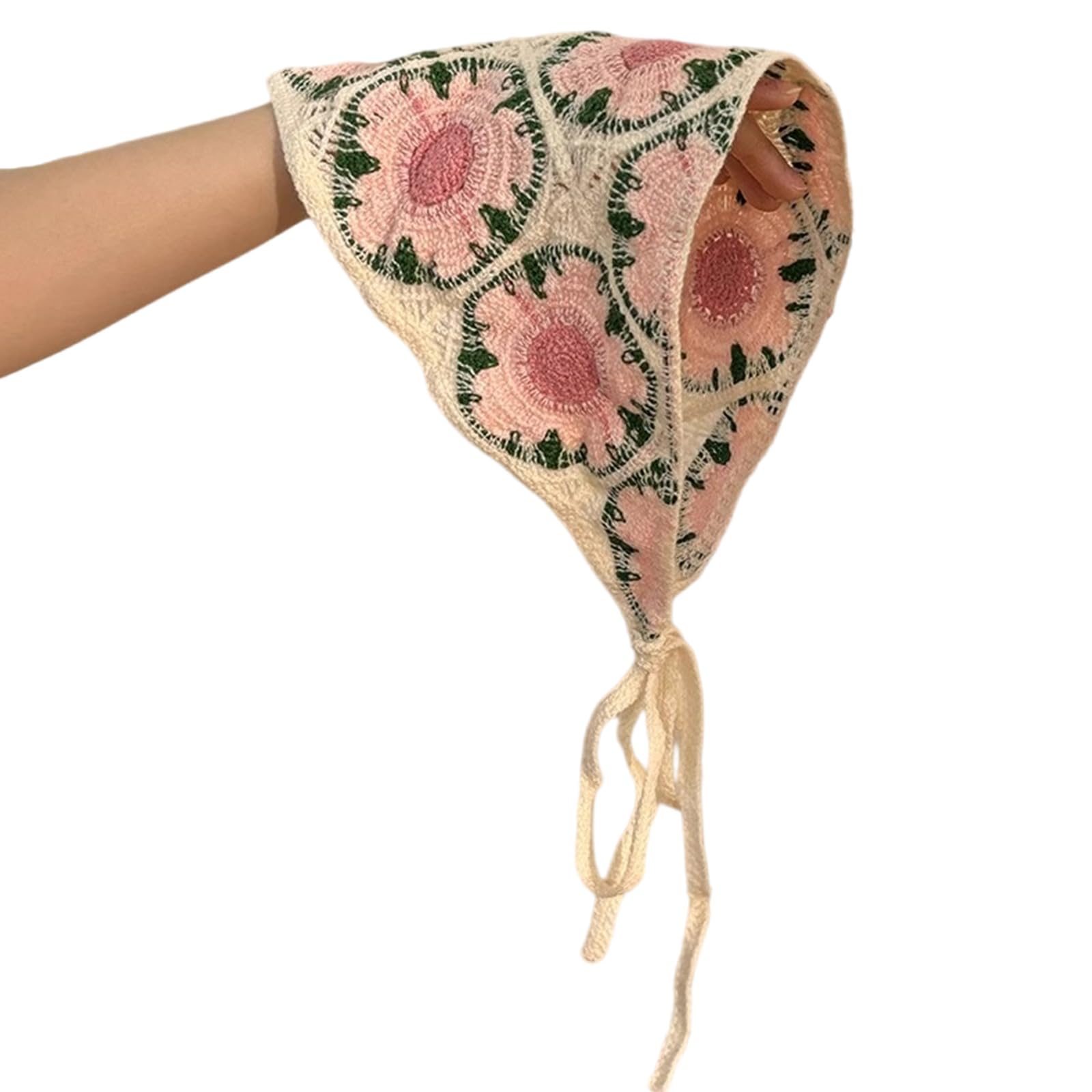 Jiingekk Women's A French Crochet Headscarf For Hair Bandannas Decorative Hairband Ethnic Headband Flower Hair Scarf