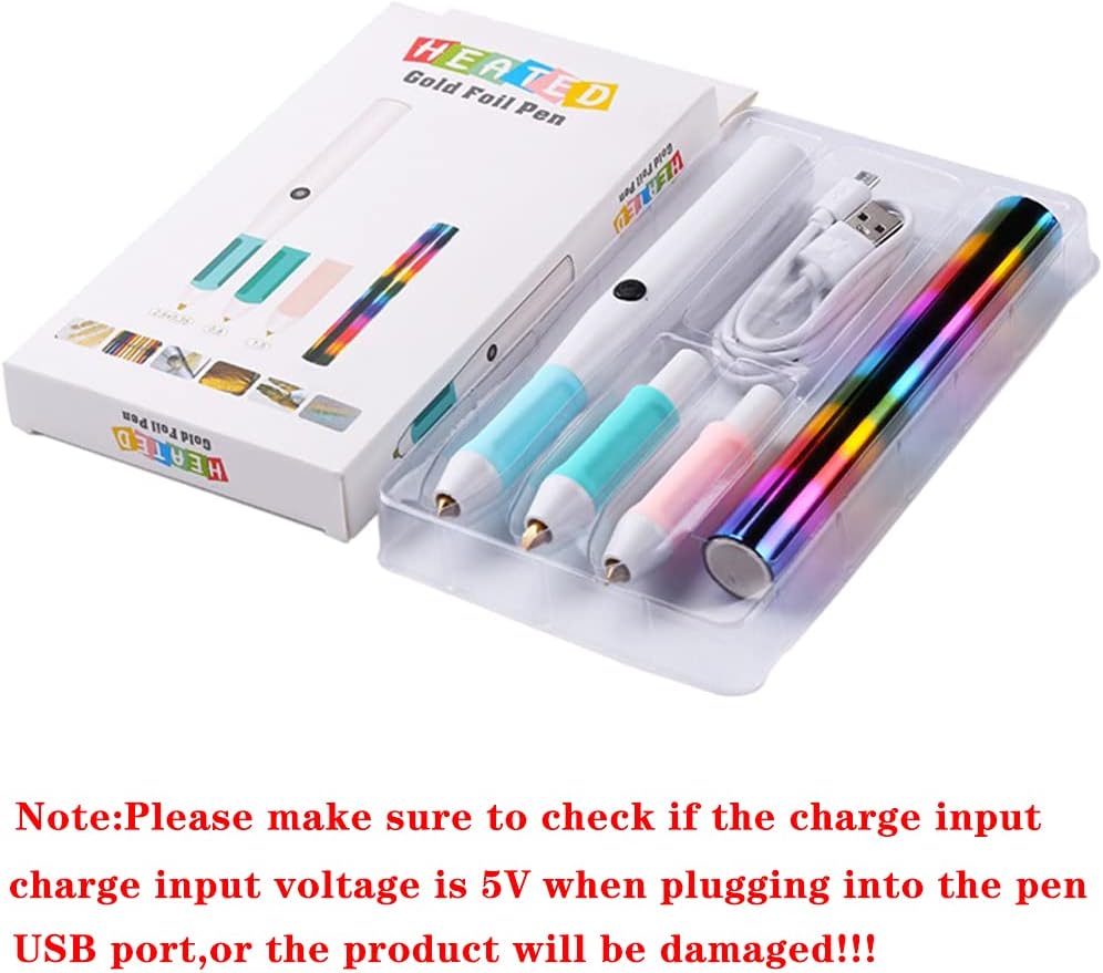 3 Size Tips Heat Foil Pens & 1pcs Heat Activated Foil Roll Sets for Card Making Scrapbooking Tools All in One Kits Drawing Pen USB Powered DC5V Foil Quill Starter Kits for Scrapbooking Crafting Tool