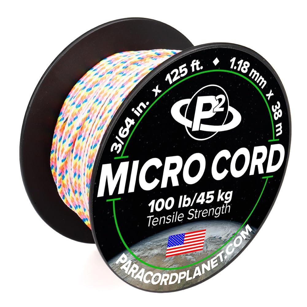 Paracord Planet Micro Paracord โ Thin Braided Cord for Crafting, Fishing, and DIY Projects in 38m Spools โ Light Stripe