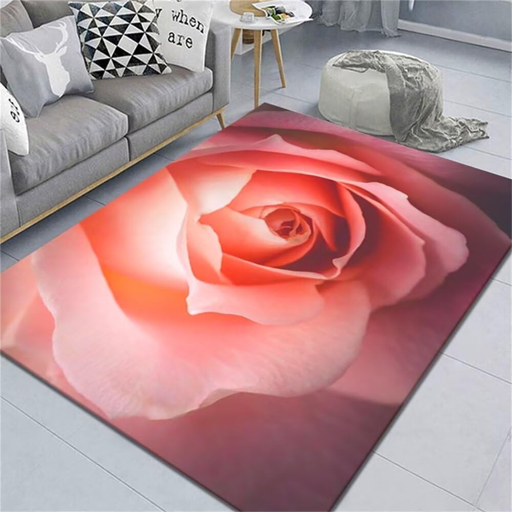 Tapis de chambre fille facile à nettoyer avec motif floral rose 60x120