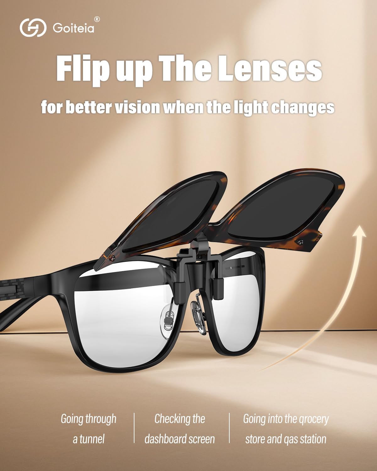 Goiteia Occhiali da sole polarizzati con clip per donne e uomini, design retrò incorniciato per nascondere i tuoi occhiali-protezione UV400