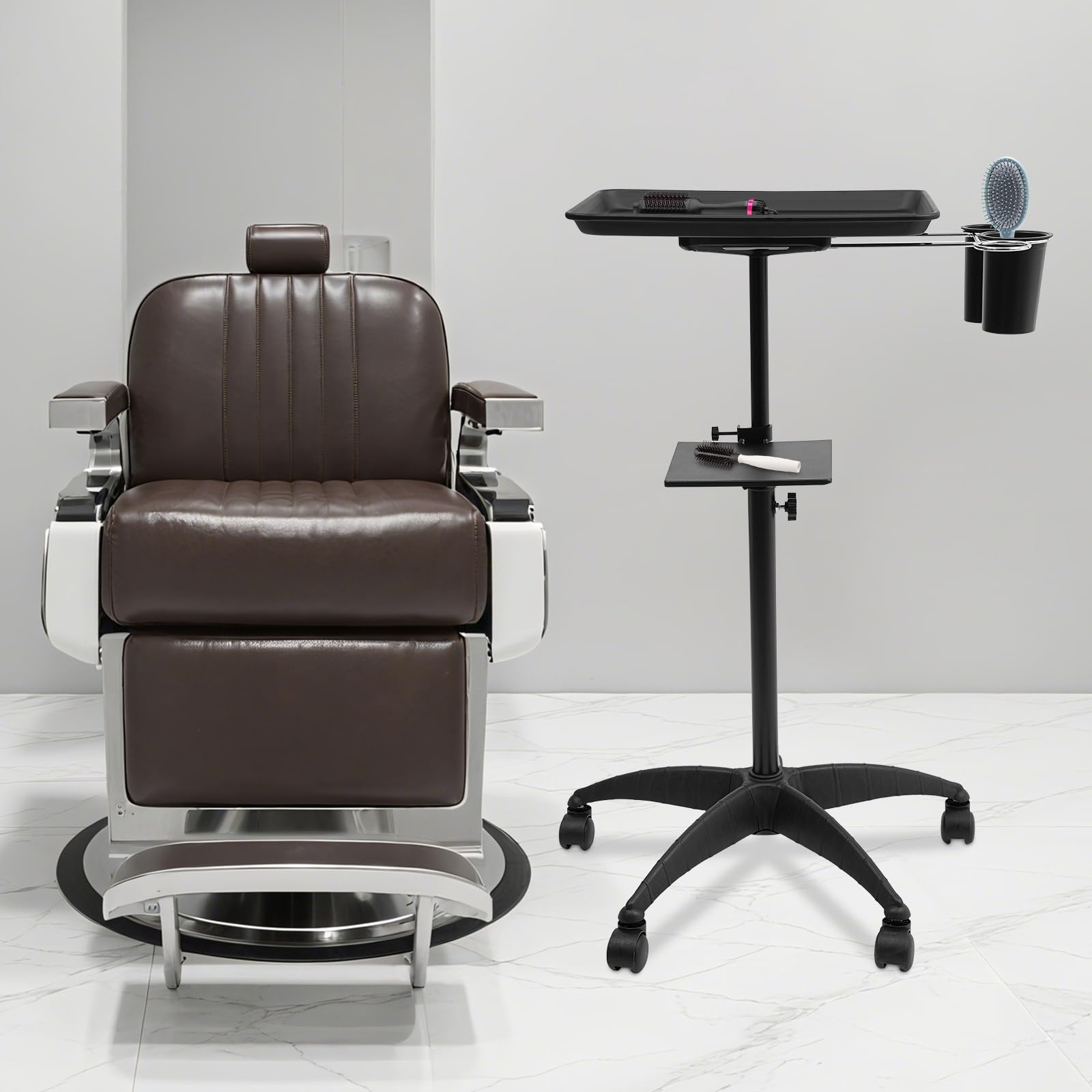 Carrello da salone con ripiano e vano portaoggetti, carrelli per tatuaggi, carrelli regolabili in altezza, accessori per saloni, spa, tatuaggi