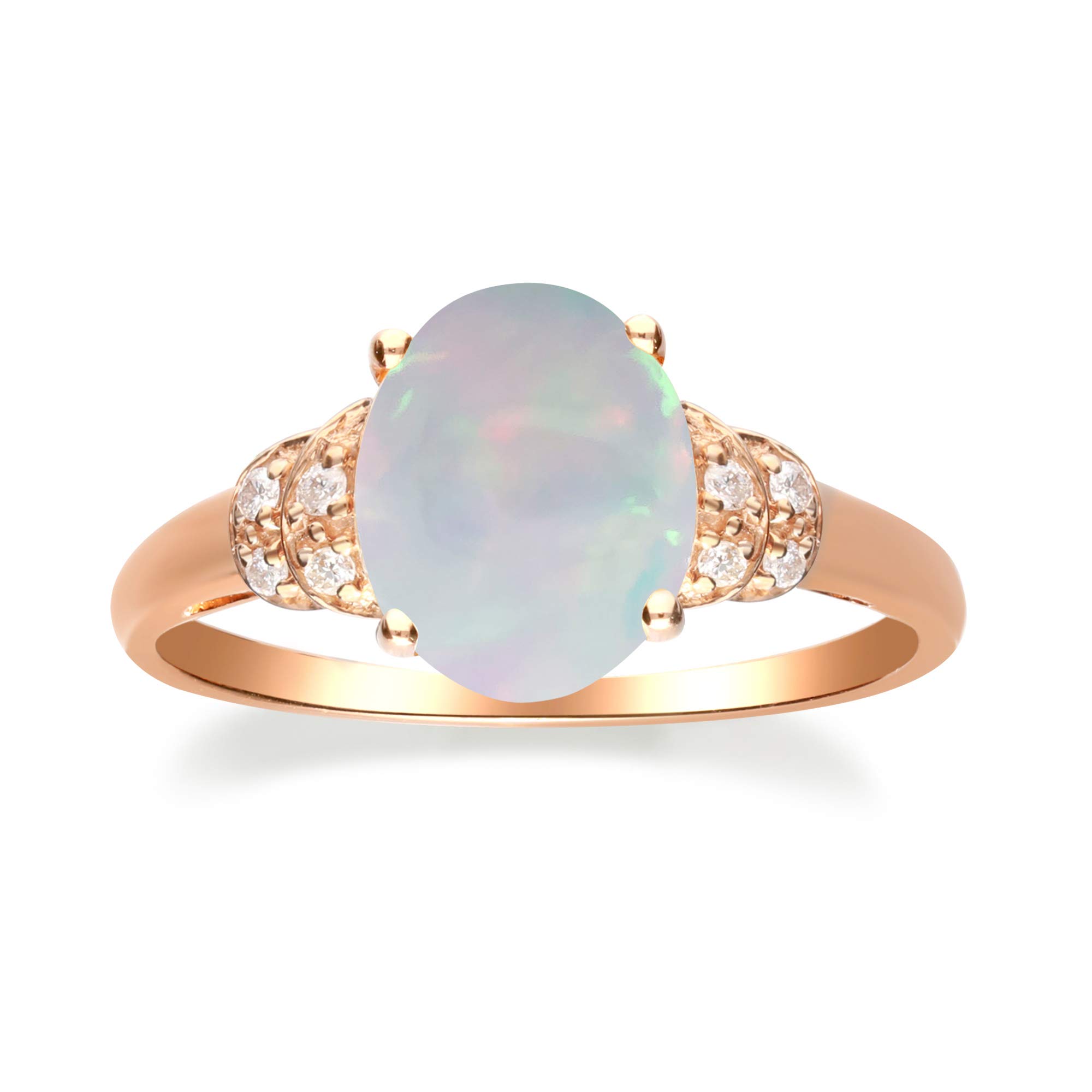 Gin & Grace10K Rose Gold Natural Ethiopian Opal Ring with Real Diamonds for women | Ethically, authentically & organically sourced (Oval) shaped opal hand-crafted jewelry for her | Opal Ring for women