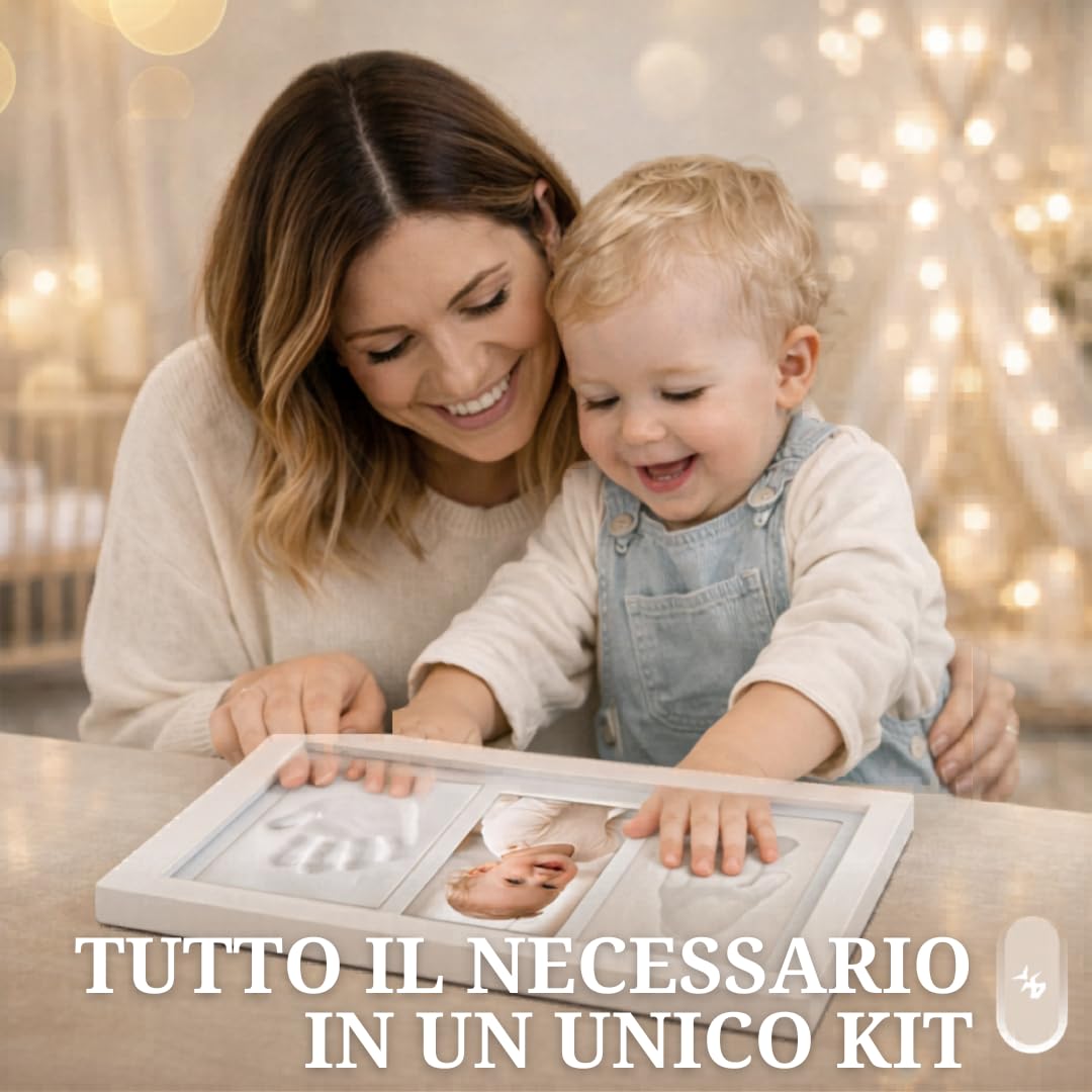 kit Impronte mani e piedi Neonato, Impronta Bambino, Cornice Impronte Digitali, Regalo Neonato, Battesimo, Bambino, Nascita. Argilla Antigrietta e Vetro Acrilico, Impronta Cane.