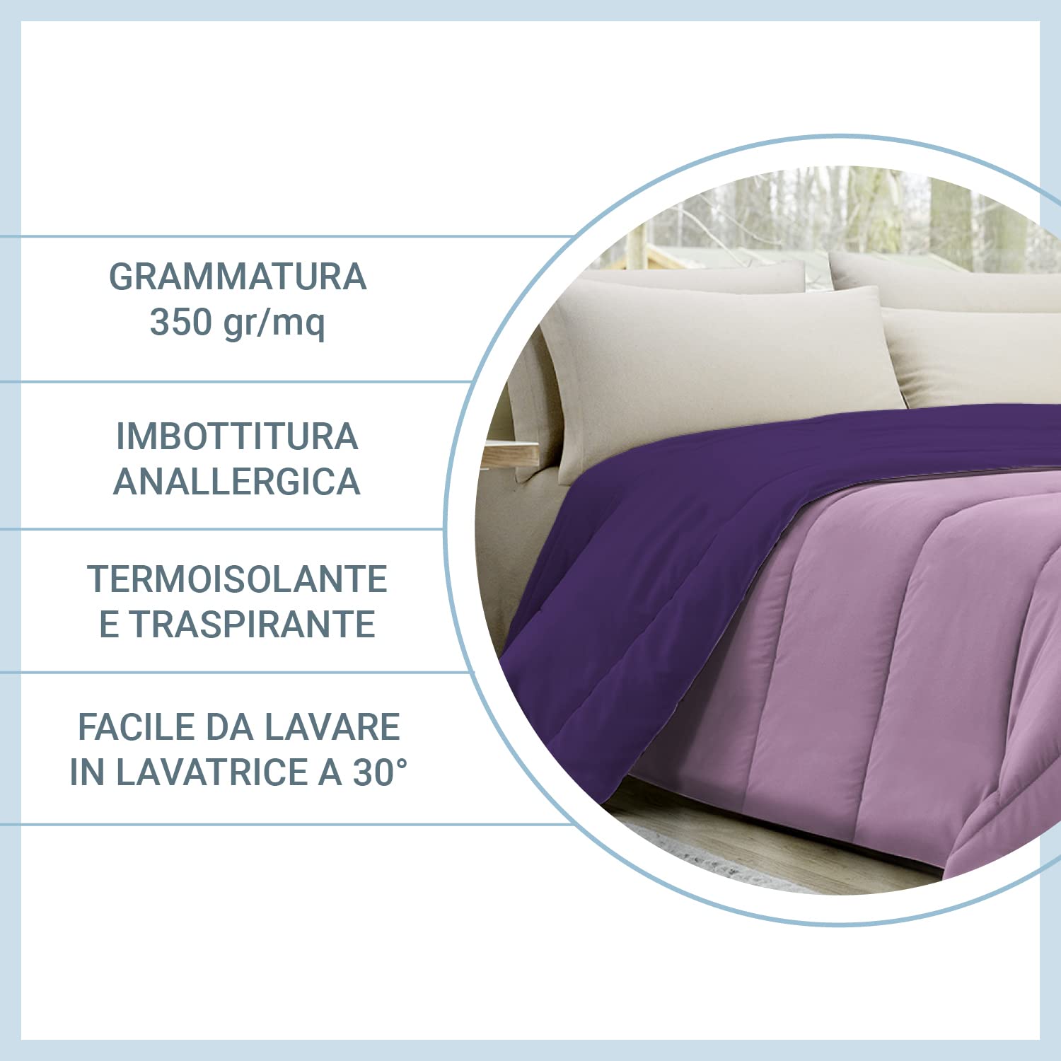 Trapunta Invernale Banzaii 350 Gr/mq - Microfibra Manopesca, Matrimoniale 260x260 Cm, Grigio - Foto 4