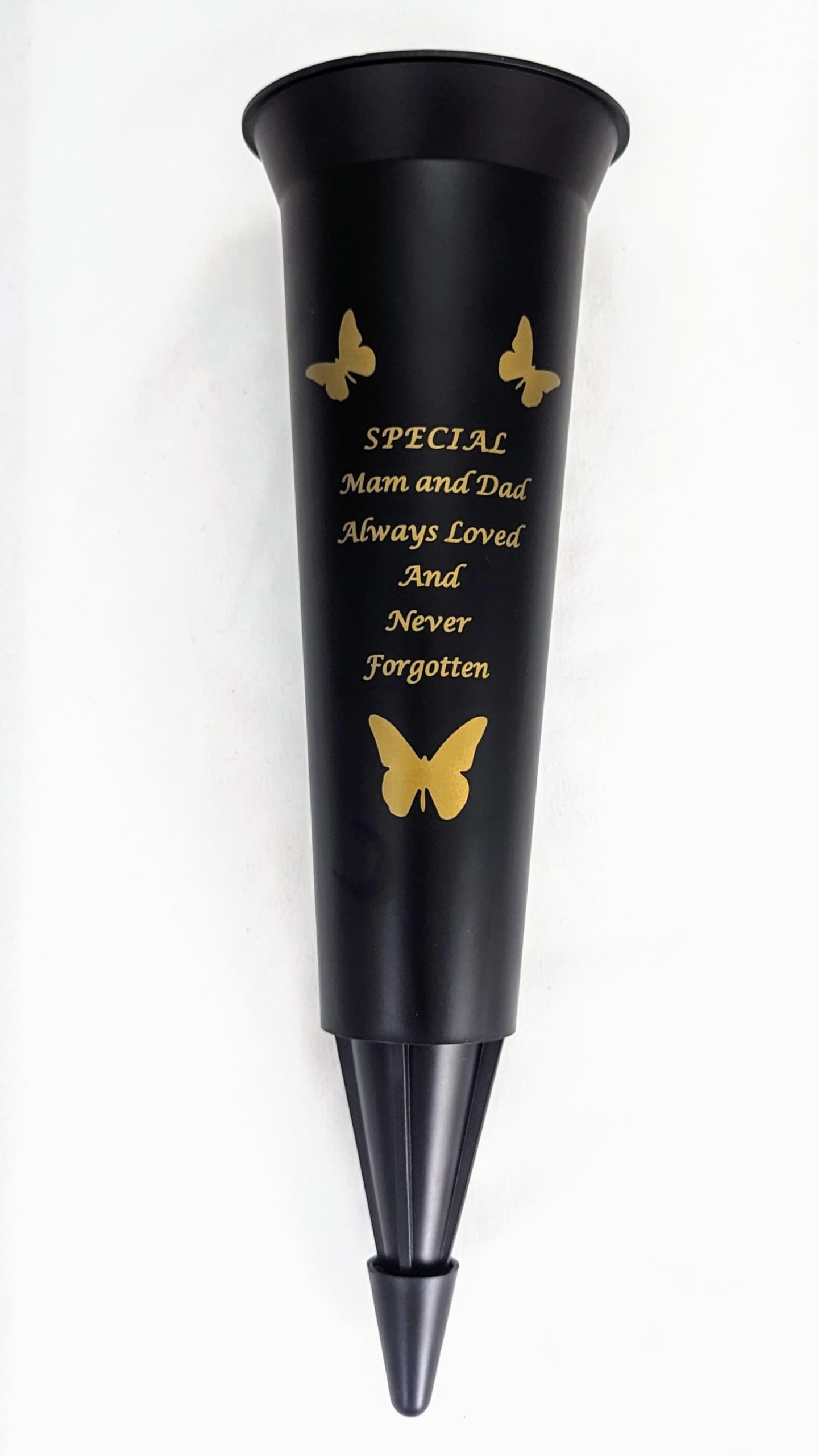 David Fischhoff In Loving Memory Verse Graveside Memorial Grave Spiked Flower Vase (Mam & Dad, Black & Gold), DF13659