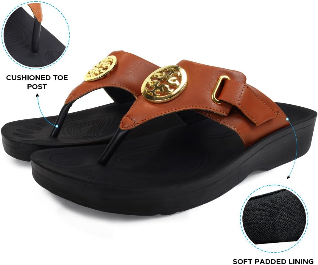AEROTHOTIC Arch Support Flip Flops for Women Comfortable Orthotpedic Footbed with Faux Leather Buckle Adjustable Stylish Straps Slip On Soft Toe Post Dressy Indoor & Outdoor Women's Sandals - Image 6