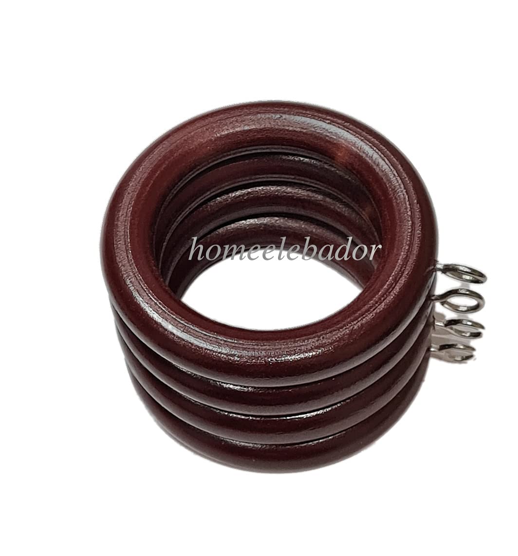 Homeelabador Mahogany Red Homeelabador®38Mm Wooden Curtain Hook Rings With Eyes Colour Coated (, 18)