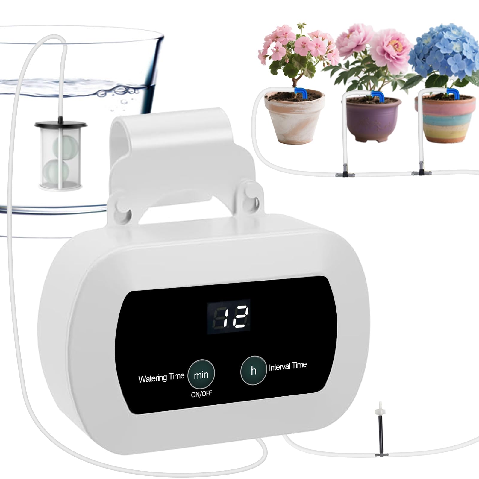 Lewisia Kit di irrigazione automatica a goccia con timer per 10 piante in vaso, sistema di irrigazione automatica fai da te, set di irrigazione automatica per giardino, aiuole rialzate, patio, prato