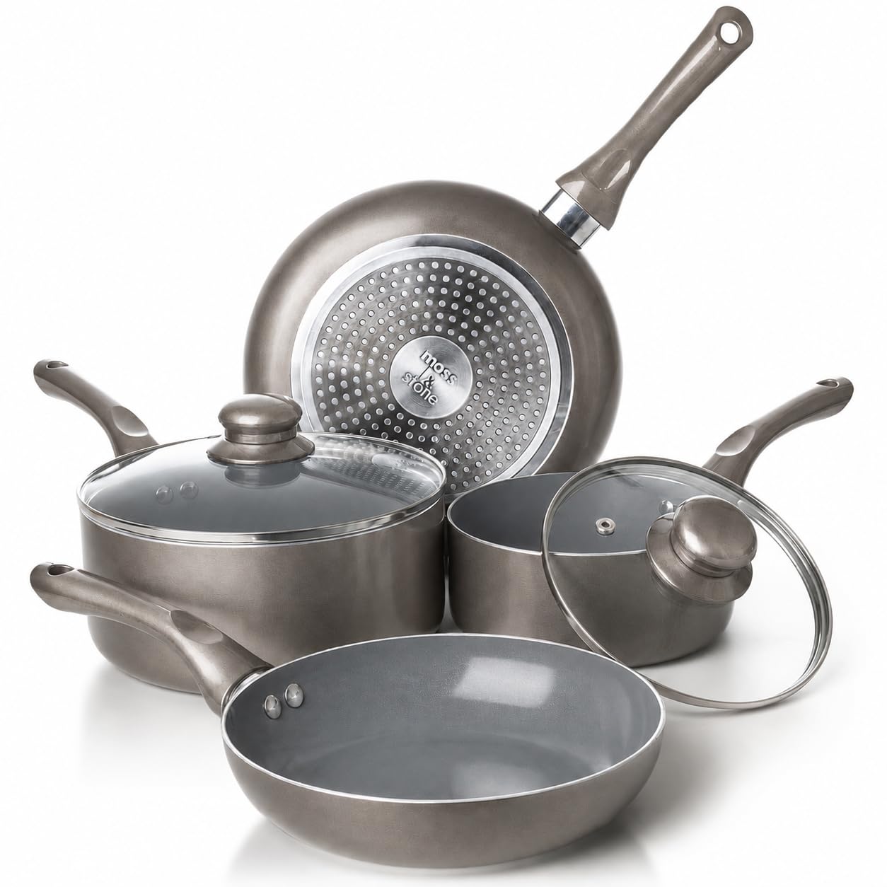 Pots and Pans Set Nonstick, 6-Piece Induction Cookware Set | Dark Grey Kitchen Cookware with Glass Lids Stay-Cool Handles, Frying Pans & Saucepan for Gas, Electric & Induction, PTFE/PFOA