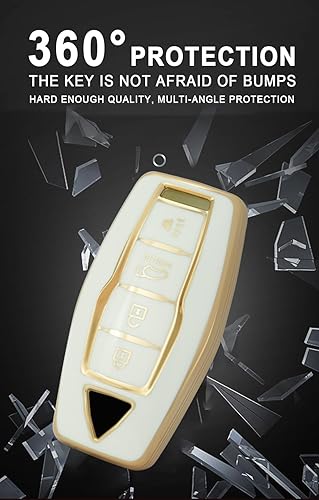 Miniatura 5 de SANRILY Golden-Edge - Funda para llavero de 4 botones 2023 para Mitsubishi Outlander 2022 2021 sin llave con llavero de cuero, color beige