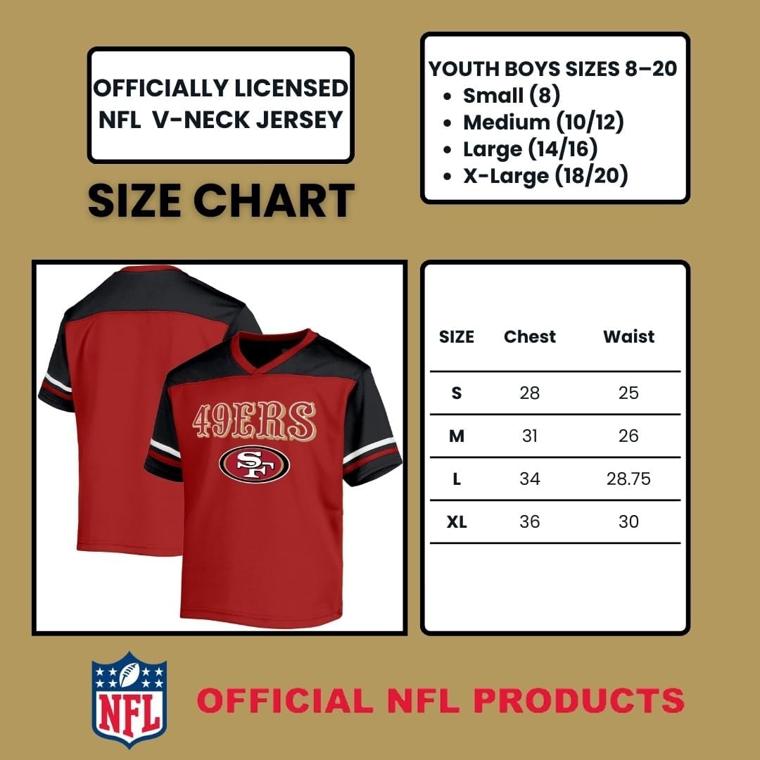 NFL Kids Youth 8-20 Officially Licensed Team Color Wordmark Primary Logo Victory Stripe V-Neck Jersey T-Shirt - Image 6