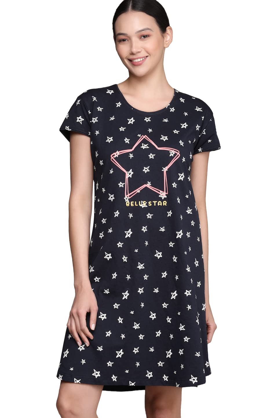 Women's Star Print Sleep Shirt Night Dress 1048-image-47
