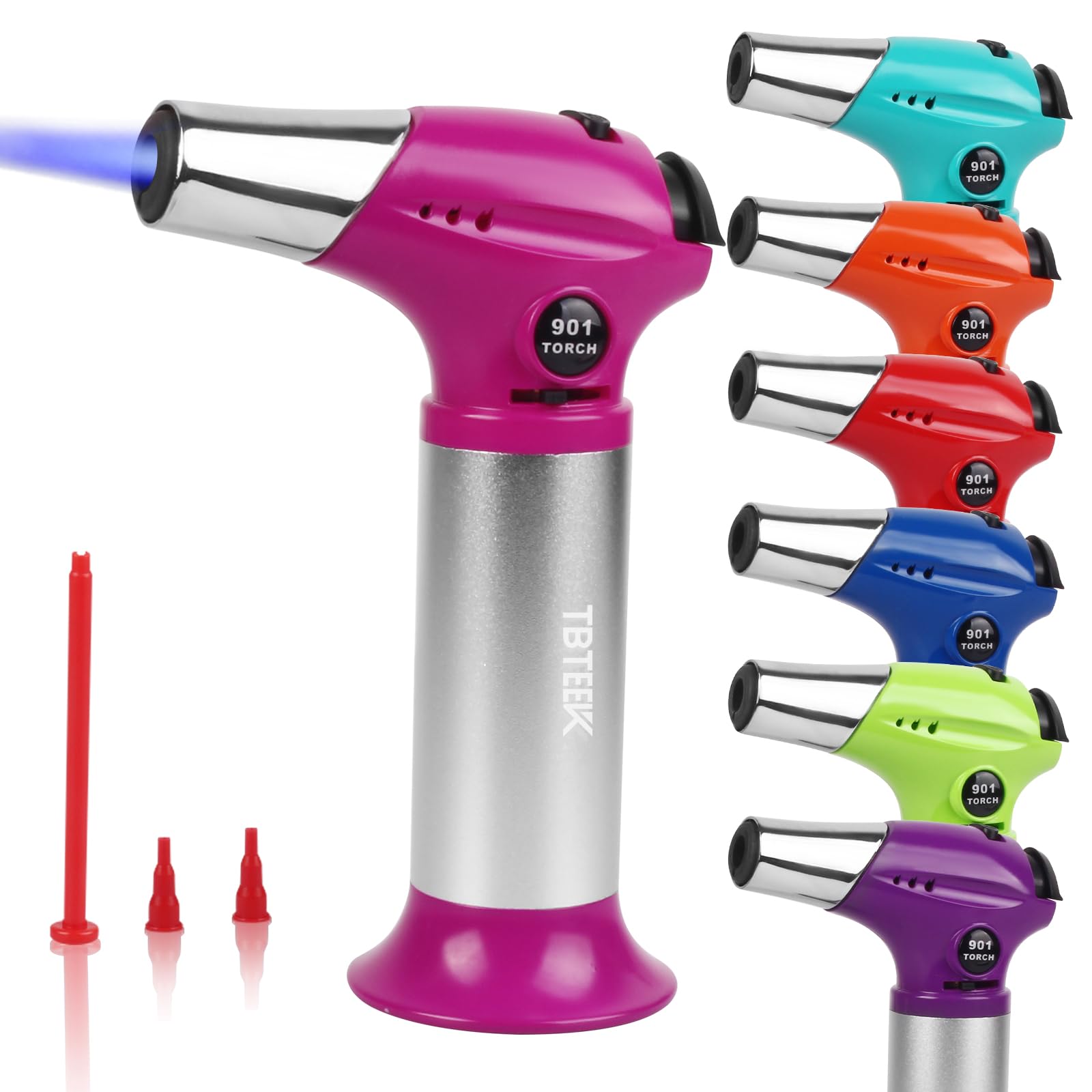 TBTEEK Butane Torch T901, Kitchen Torch Cooking Torch with Safety Lock & Adjustable Flame for Cooking, BBQ, Baking, Brulee, Creme, DIY Soldering(Butane Not Included), Rose