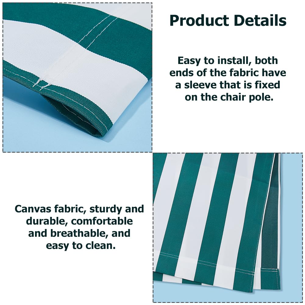 Hobbspring Beach Chair Replacement Cloth 115cmx43.5cm Simple Sling Chairs Replacement Fabric Green and White Stripes Lounge Chair Replacement Canvas for Courtyard Garden Beach - Image 4