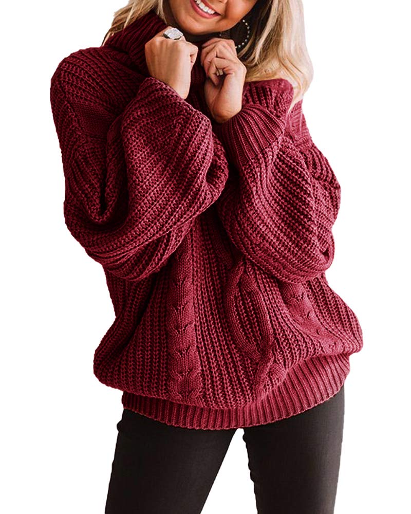 Womens Chunky Turtleneck Sweaters Plus Size Long Sleeve Cable Knit Casual Loose Jumper Tops