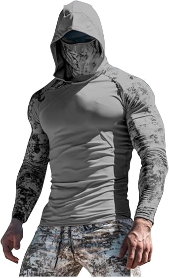 UPF 50+ Mens Sun Protection Hoodie Long Sleeve Sun Shirt with Face Mask Quick Dry Breathable Sun Guard for Fishing