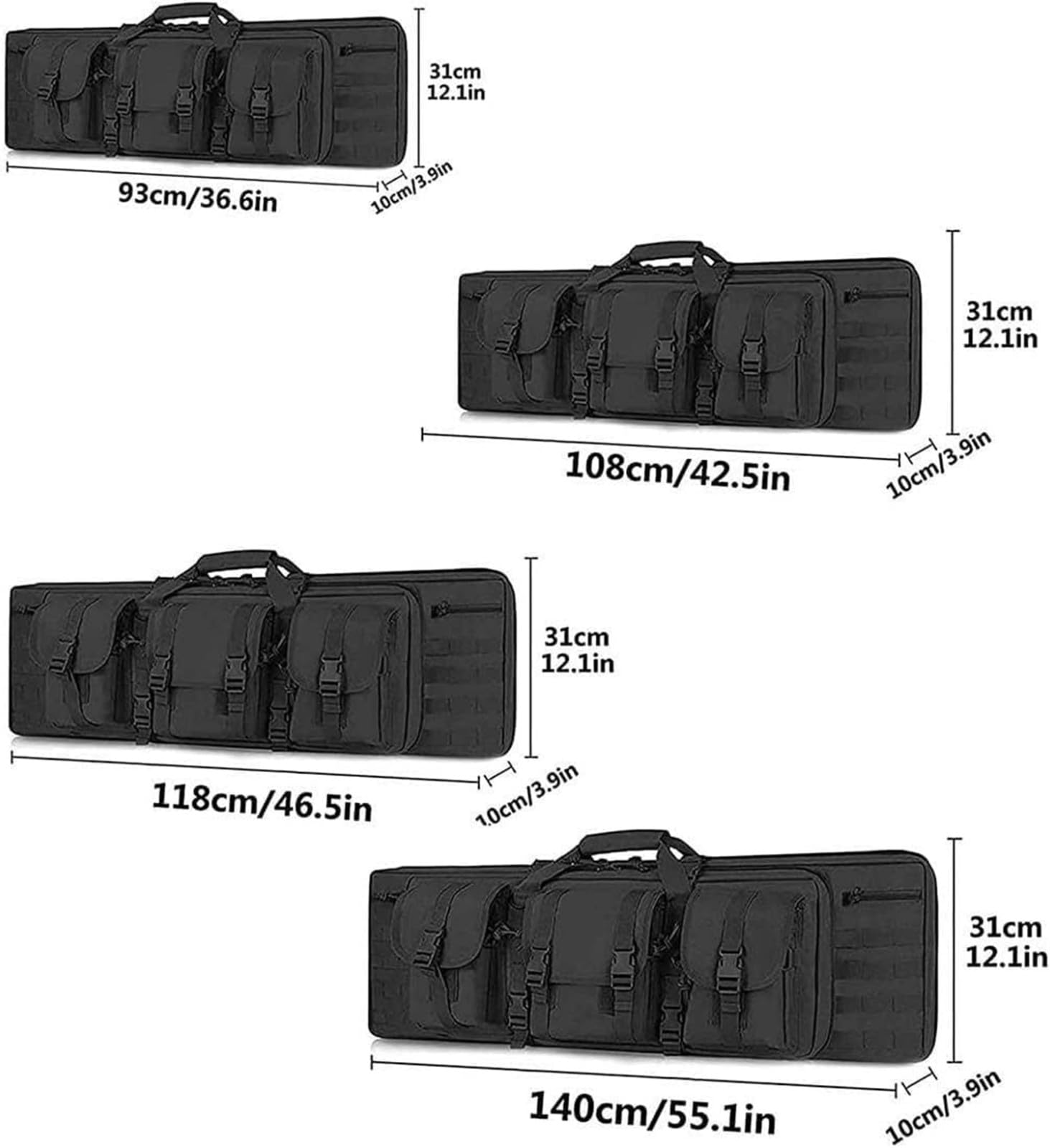 Custodie Per Carabine, 93/108/118/140 Cm Custodia Doppia Per Fucile, Fucile Di Canna Da Pesca Borsa,Fodero Porta Fucili Imbottito, Resistente Impermeabile, Per Conservare Braccia C,140cm/55in